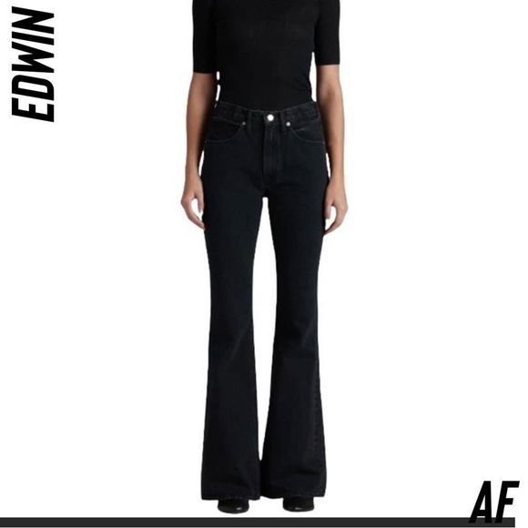 FREE PEOPLE BY EDWIN THE CHRISSY FLARE JEANS IN BLACK SIZE 32 - Picture 1 of 6